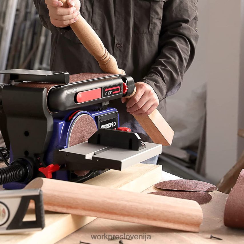 WORKPRO brusilnik s tračno ploščo, 4 in. x 36 palec brusilnik s trakom in 6 palcem s 6 kosi brusnih papirjev, podstavek iz litega železa za brušenje lesa 4V0B84235 orodje uporaben