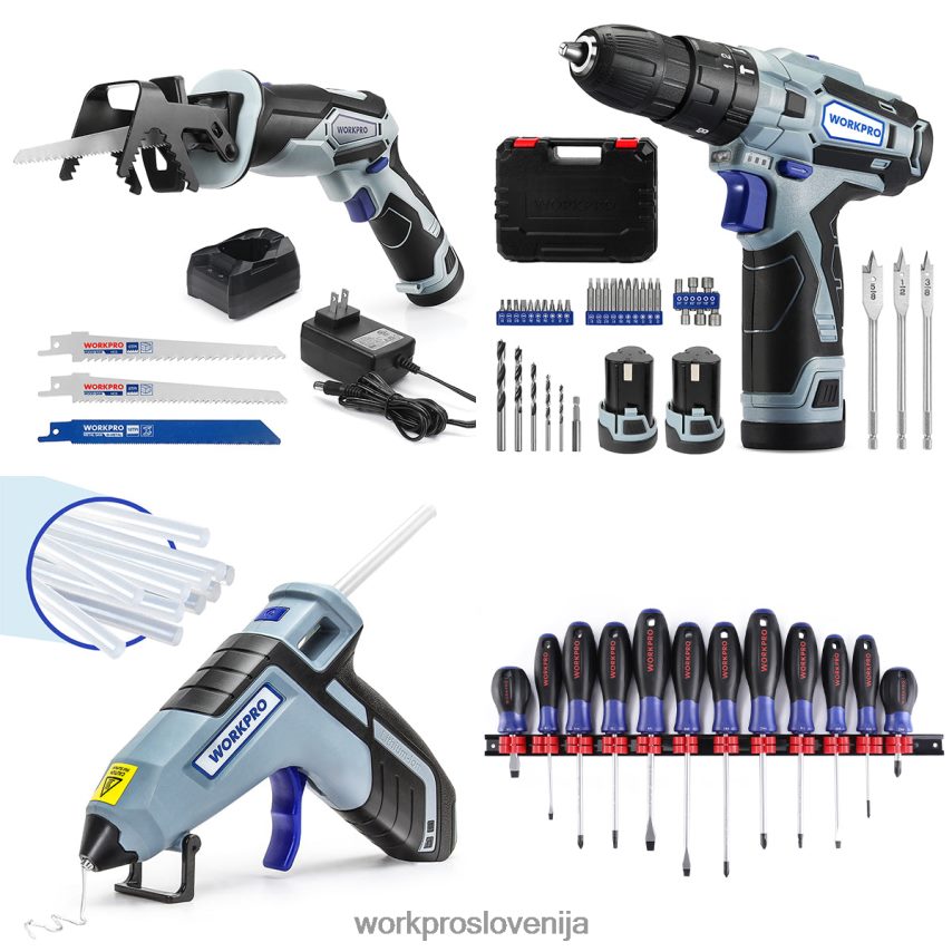 WORKPRO 12 V akumulatorska sabljasta žaga & 12 V komplet akumulatorskega vrtalnika & 12 kosov magnetnih izvijačev & akumulatorska pištola za vroče lepilo 4V0B84321 orodje uporaben