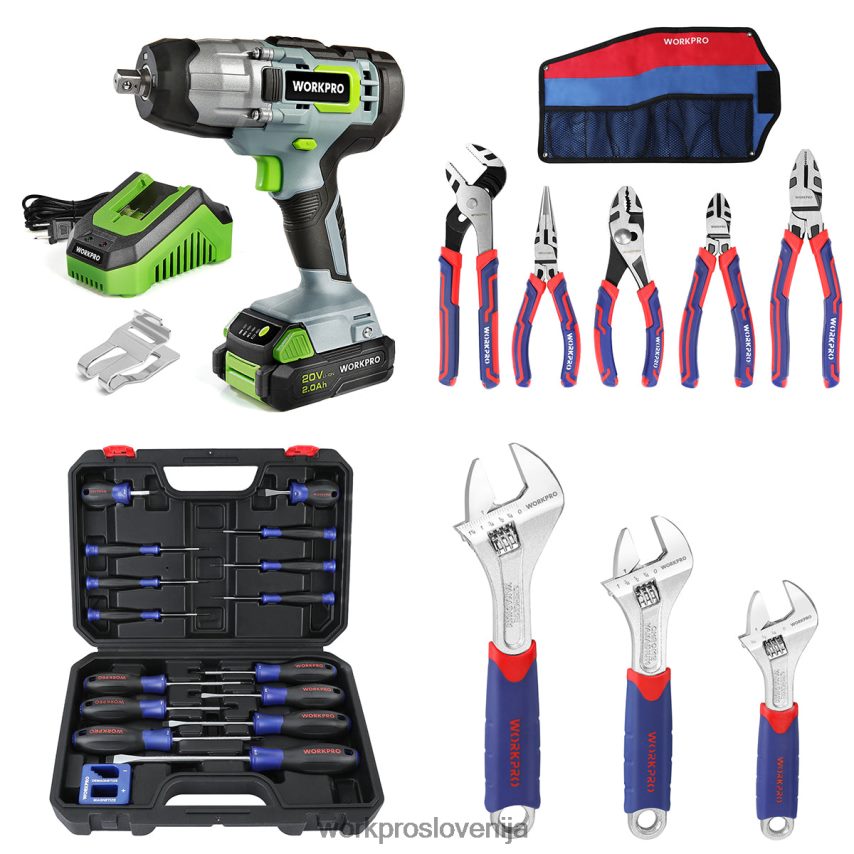 WORKPRO 20-voltni akumulatorski udarni ključ & 5-delni komplet klešč & 16-delni komplet magnetnih izvijačev & 3-delni set nastavljivih ključev 4V0B84319 orodje koristno