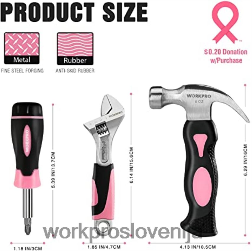 WORKPRO Komplet akumulatorskih vrtalnih vijačnikov 20 V & 6-delne mini klešče & 10-delni komplet orodja & akumulatorska lepilna pištola 4V0B84316 orodje roza