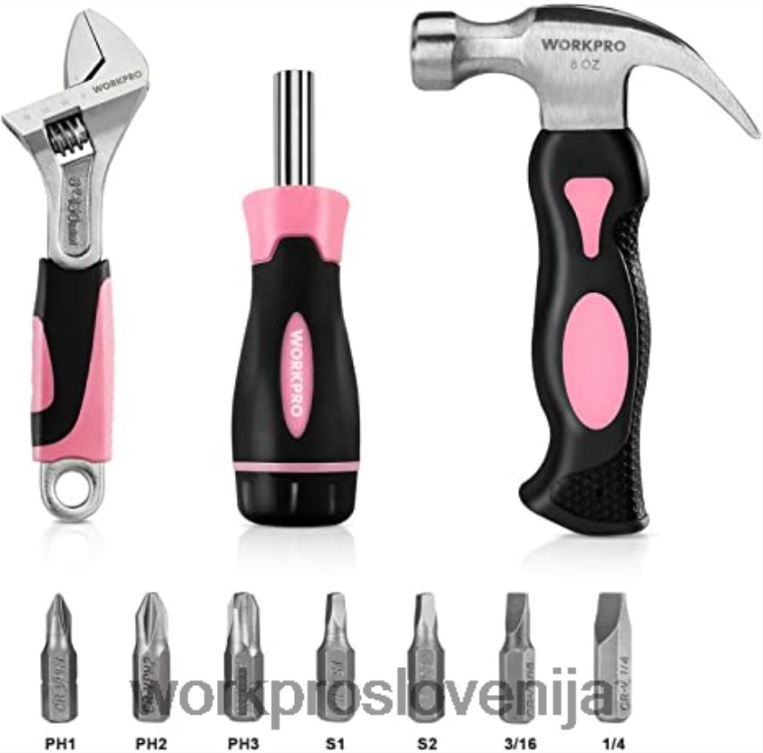 WORKPRO Komplet akumulatorskih vrtalnih vijačnikov 20 V & 6-delne mini klešče & 10-delni komplet orodja & akumulatorska lepilna pištola 4V0B84316 orodje roza