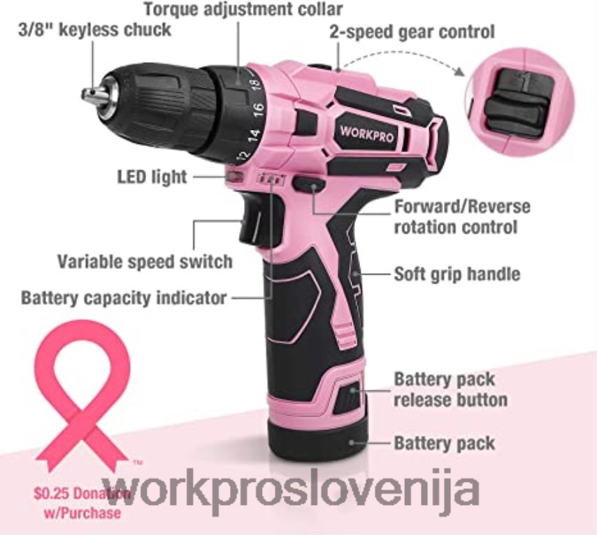 WORKPRO Komplet akumulatorskih vrtalnikov 12 V & pištola za spenjanje 6 v 1 & komplet 8 kosov magnetnih izvijačev & akumulatorska pištola za vroče lepilo 4V0B84313 orodje roza