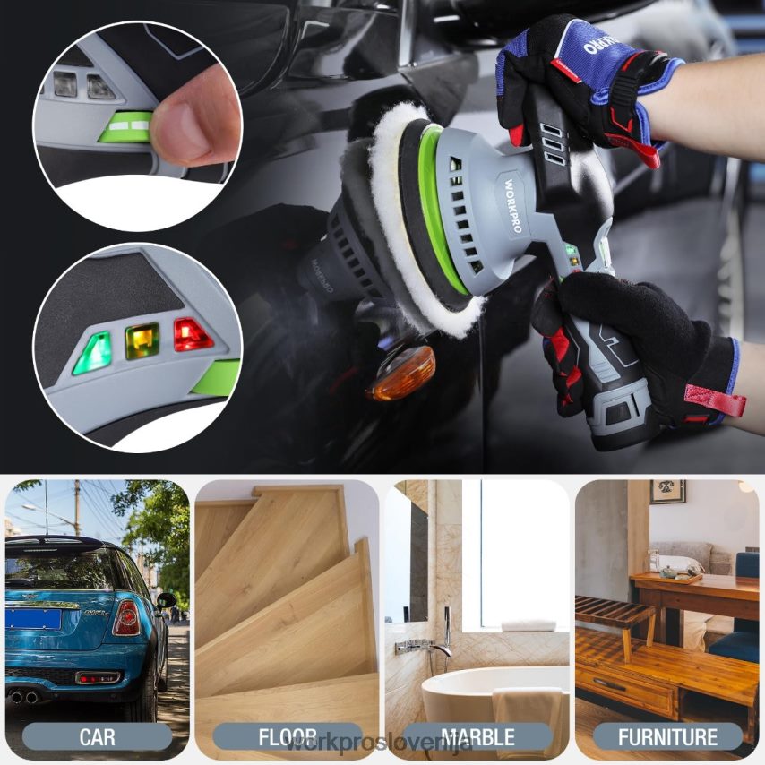 WORKPRO 6-palčni akumulatorski avtomobilski polirni stroj z dvojnim delovanjem z 2 kosoma 12 V polnilne baterije 4V0B84238 orodje morden