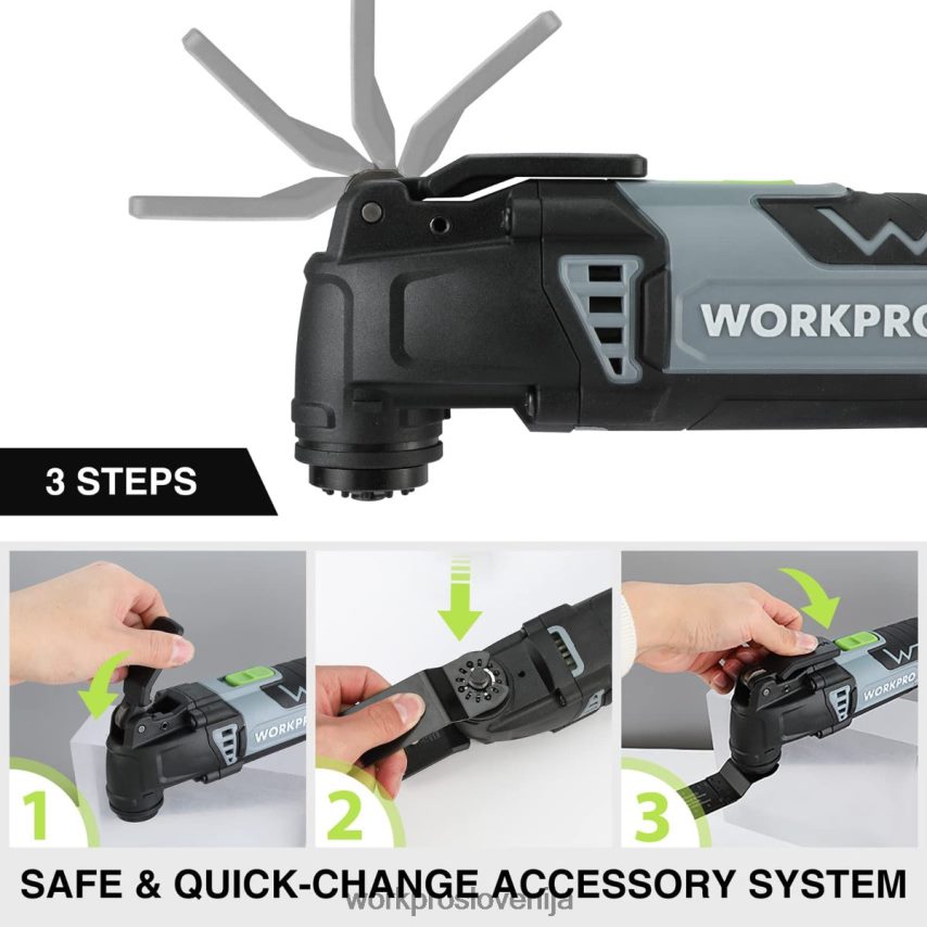 WORKPRO 3,0-amperska žična zamenljiva nihajna žaga s hitrim zaklepom in 7 spremenljivimi hitrostmi, 3 koti nihanja, 17 kosov dodatkov za žago in torbo za prenašanje 4V0B84230 orodje uporaben