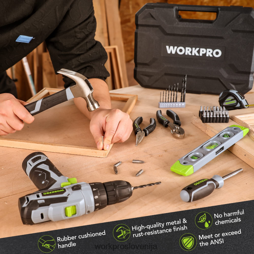WORKPRO 108-delni prenosni komplet orodja z električnim vrtalnikom 4V0B84173 orodje roza/siva