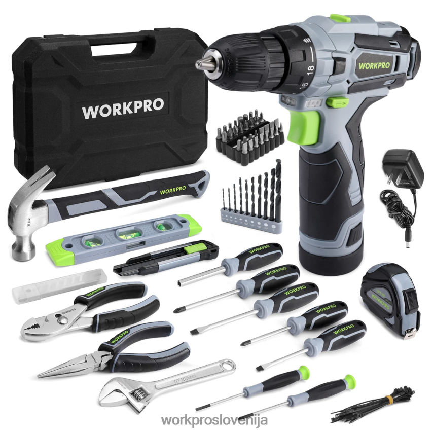 WORKPRO 108-delni prenosni komplet orodja z električnim vrtalnikom 4V0B84173 orodje roza/siva