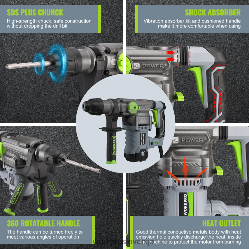 WORKPRO 12,5 amperov 1-1/4 inch premium vrtalno kladivo sds-plus, zmogljiva žična različica 4V0B84179 orodje koristno