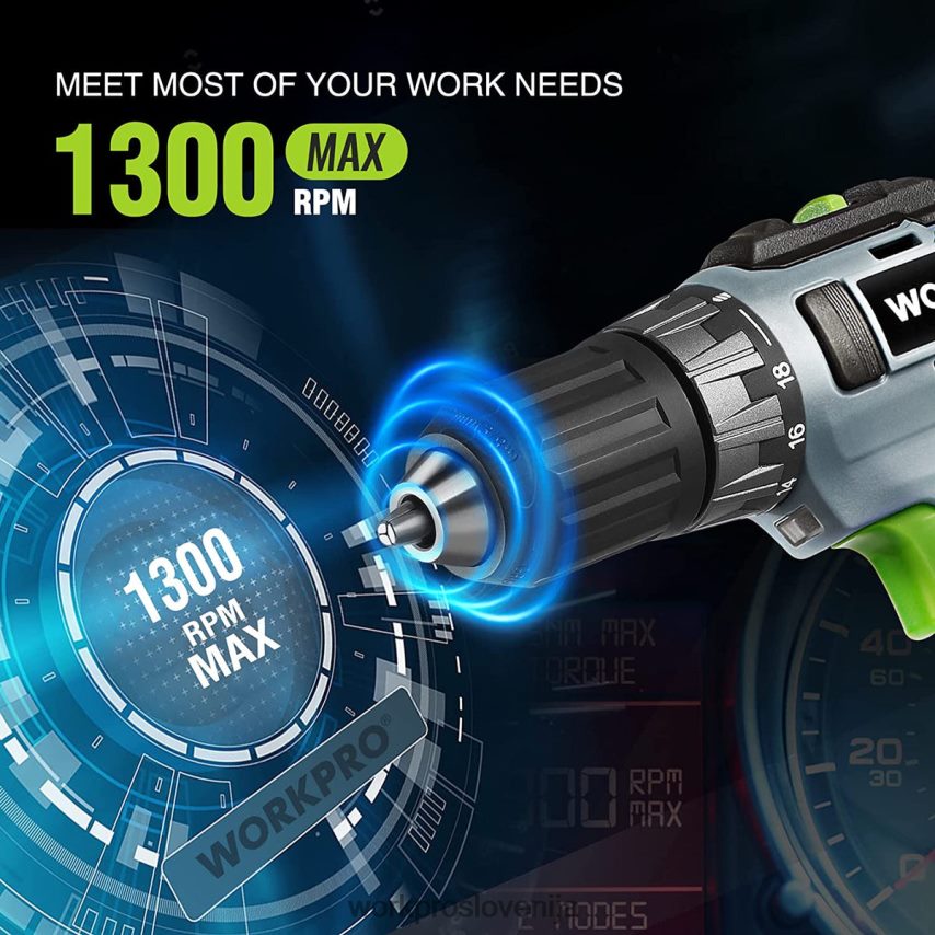 WORKPRO 20 V komplet akumulatorskega vrtalnika, 2,0 ah li-ionska baterija, 1 urni hitri polnilnik in 11-palčna torba za shranjevanje vključena 4V0B84176 orodje zelena