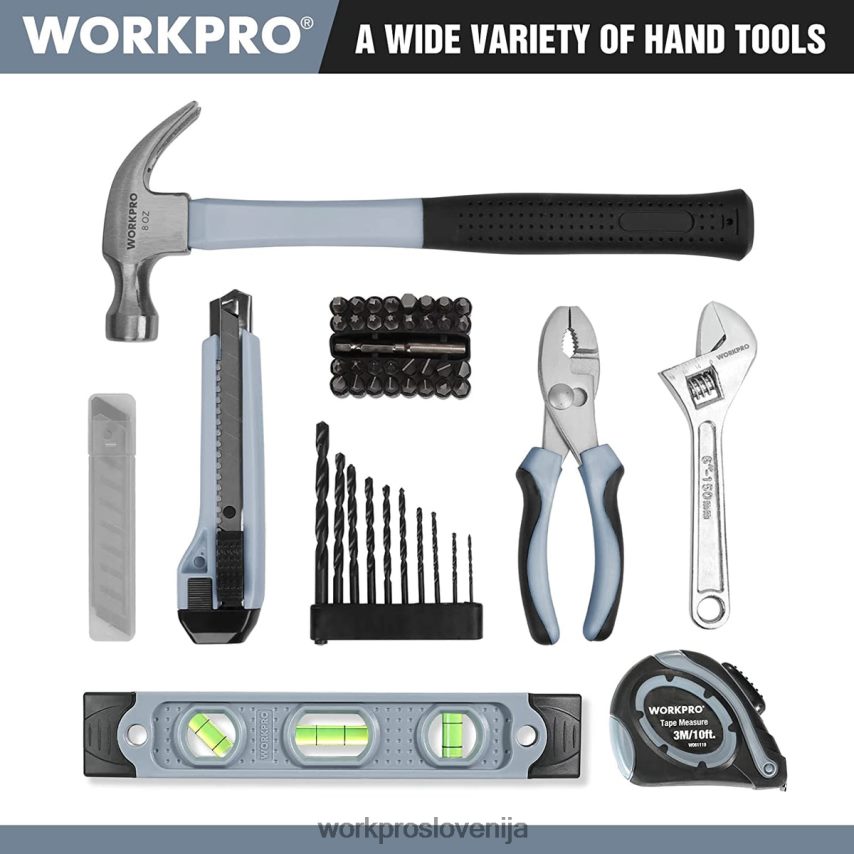 WORKPRO 61 kosov 12-voltnega akumulatorskega vrtalnika in kompleta domačega orodja, vključena je 14-palčna torba za shranjevanje 4V0B84174 orodje siva