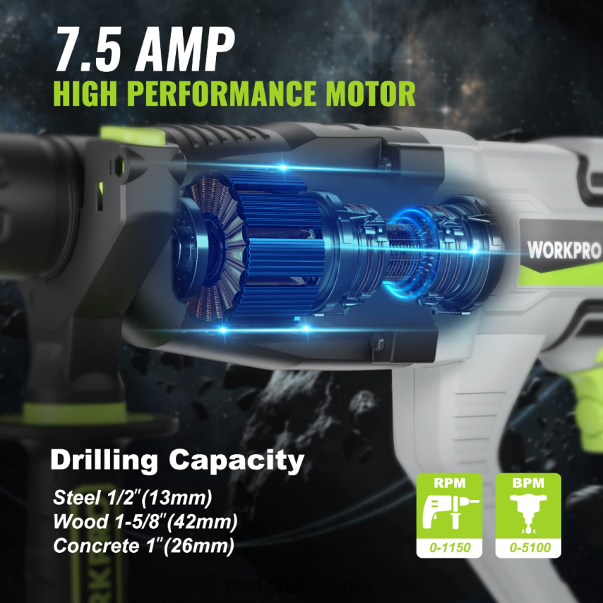 WORKPRO 7,5 A 1-1/4 inch vrhunsko vrtalno kladivo sds-plus, lahka žična različica 4V0B84178 orodje uporaben