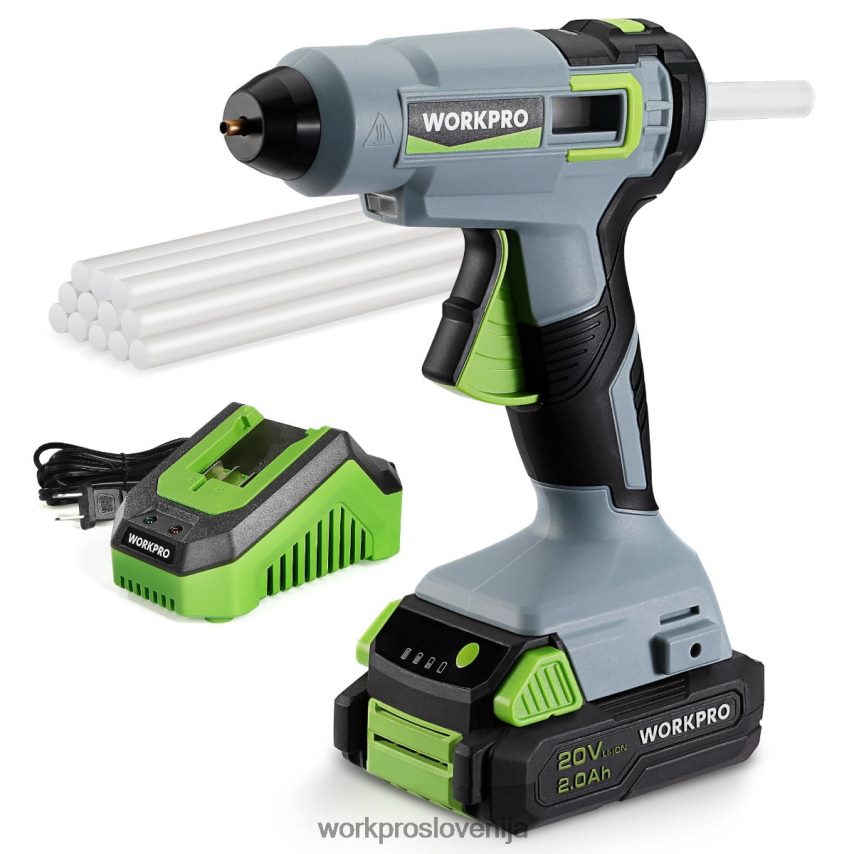 WORKPRO komplet brezžične pištole za vroče lepilo z 12 kosi lepilnih palic, 20v 2,0 ah litij-ionska baterija 4V0B84165 orodje uporaben