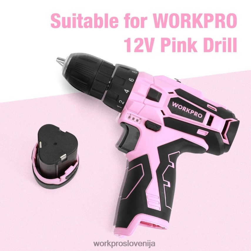 WORKPRO 12 V litij-ionska nadomestna baterija za 12 V akumulatorski vrtalni vijačnik 4V0B84223 orodje roza