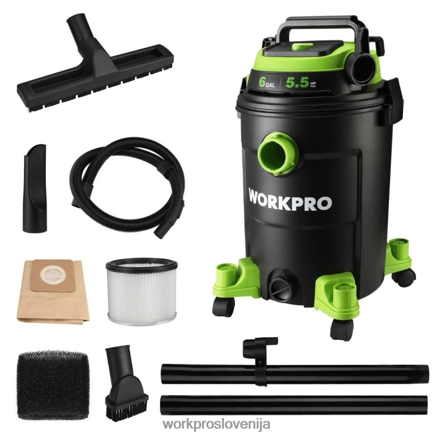 WORKPRO Trgovski sesalnik s 6 galonami in 5,5 največjimi konjskimi močmi s cevjo za filter hepa in dodatki 4V0B84215 orodje koristno