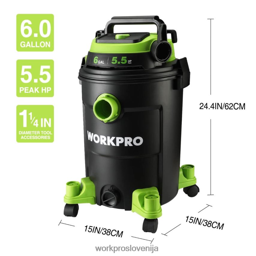 WORKPRO Trgovski sesalnik s 6 galonami in 5,5 največjimi konjskimi močmi s cevjo za filter hepa in dodatki 4V0B84215 orodje koristno