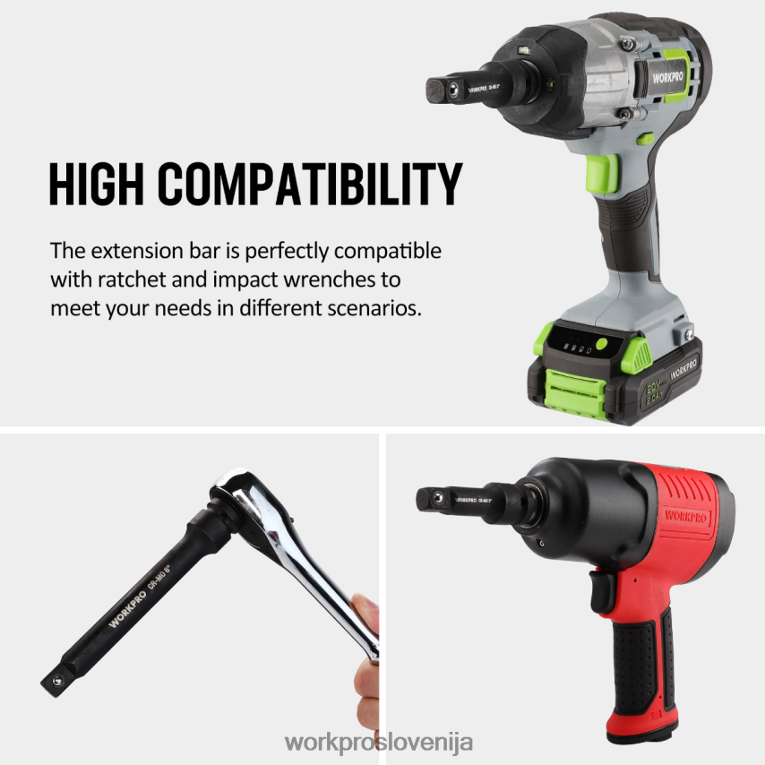 WORKPRO 3-delni kompleti udarnih podaljškov za 3, 6, 8 in 1/2 palca 4V0B84202 orodje uporaben