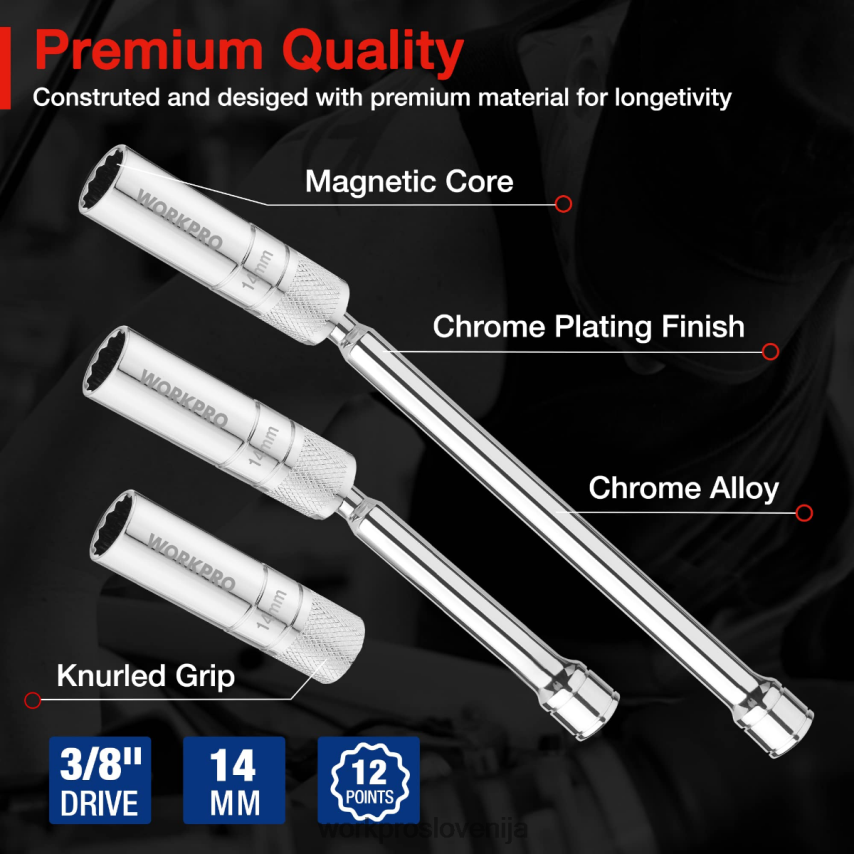 WORKPRO 3 kosi - 14 mm tankostenske vtičnice s 6- in 10-palčnimi podaljški, komplet magnetnih vrtljivih vtičnic za svečke 4V0B84143 orodje koristno