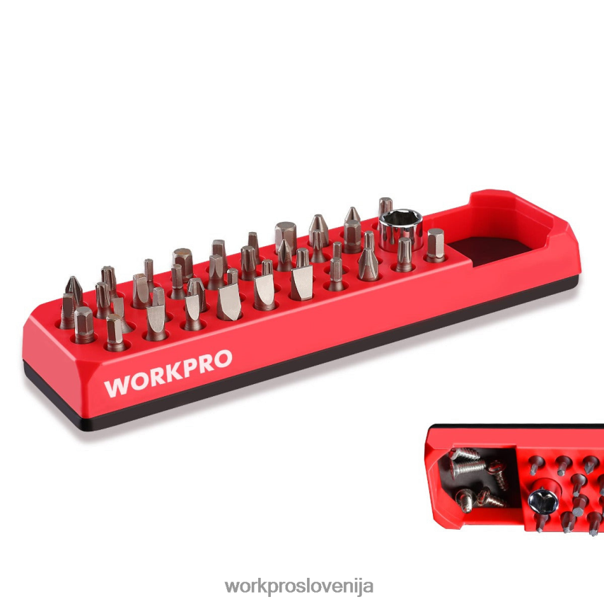 WORKPRO magnetni šestrobi izvijač s 39 luknjami organizator svedrov za 1/4-palčni šestrobi nastavek in adapter za pogonske nastavke 4V0B84132 orodje rdeča/modra