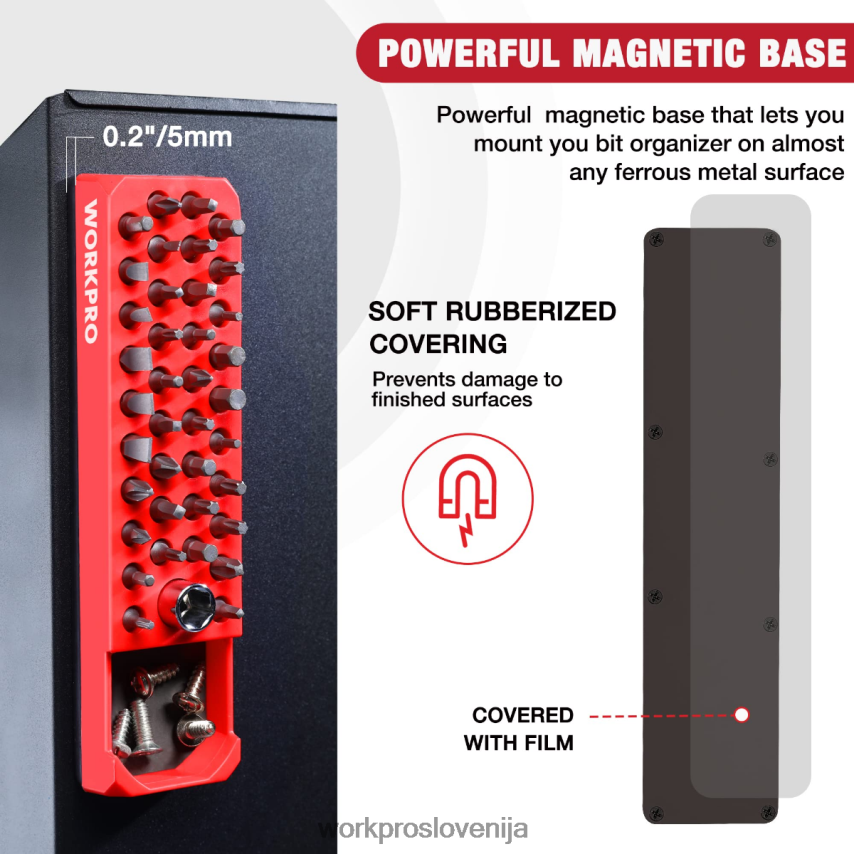 WORKPRO magnetni šestrobi izvijač s 39 luknjami organizator svedrov za 1/4-palčni šestrobi nastavek in adapter za pogonske nastavke 4V0B84132 orodje rdeča/modra