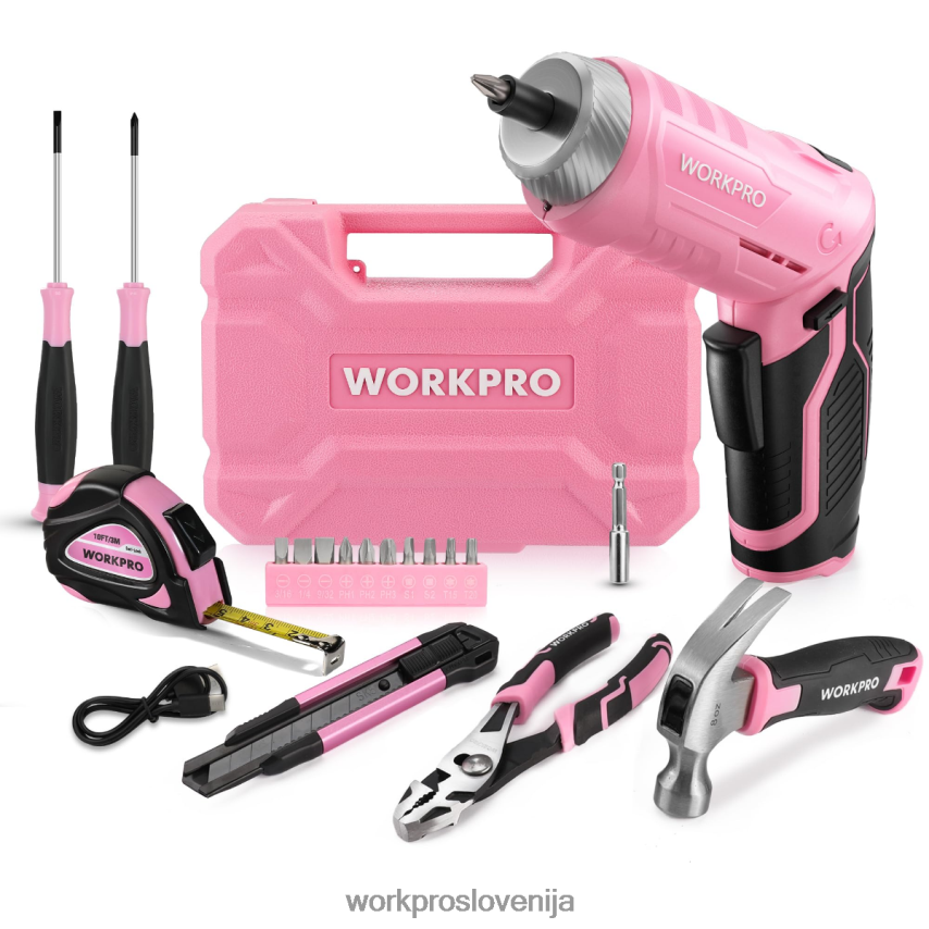 WORKPRO 18-delni komplet splošnega domačega orodja 4V0B84102 orodje roza/modra