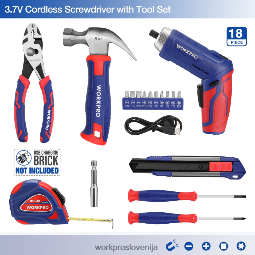 WORKPRO 18-delni komplet splošnega domačega orodja 4V0B84102 orodje roza/modra