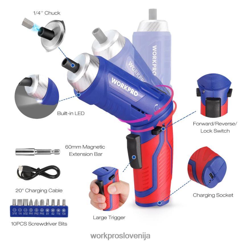 WORKPRO 18-delni komplet splošnega domačega orodja 4V0B84102 orodje roza/modra