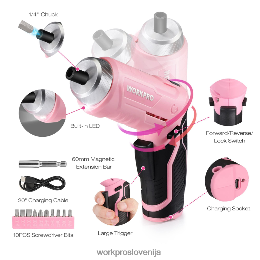 WORKPRO 18-delni komplet splošnega domačega orodja 4V0B84102 orodje roza/modra