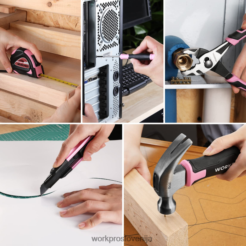 WORKPRO 18-delni komplet splošnega domačega orodja 4V0B84102 orodje roza/modra