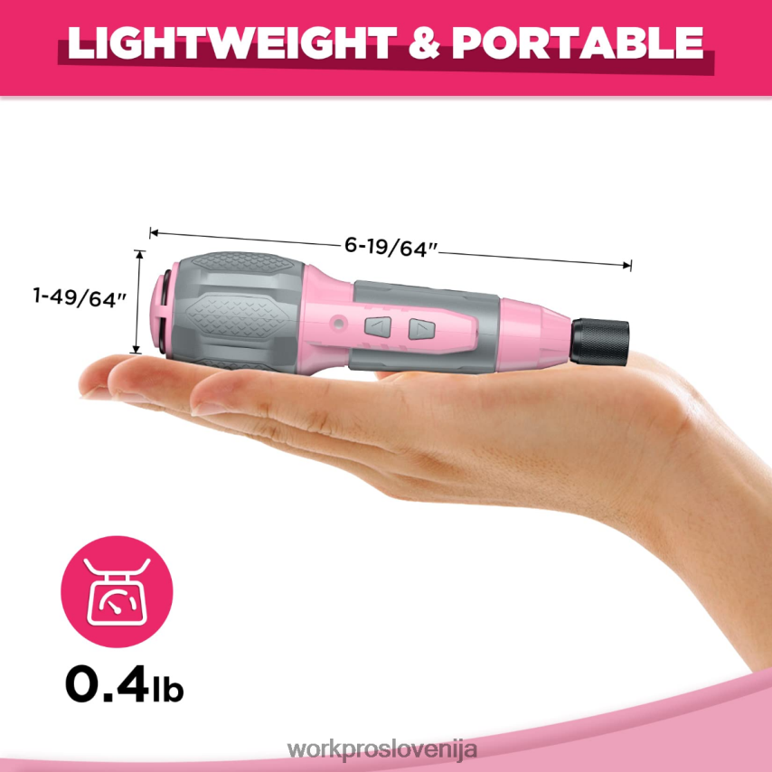 WORKPRO Komplet izvijačev z brezžično 4v usb polnilno litij-ionsko baterijo 4V0B84236 orodje roza/bela