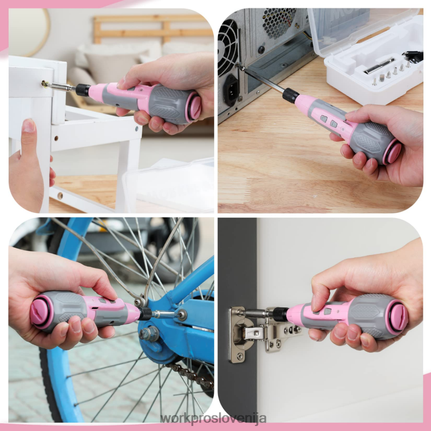 WORKPRO Komplet izvijačev z brezžično 4v usb polnilno litij-ionsko baterijo 4V0B84236 orodje roza/bela