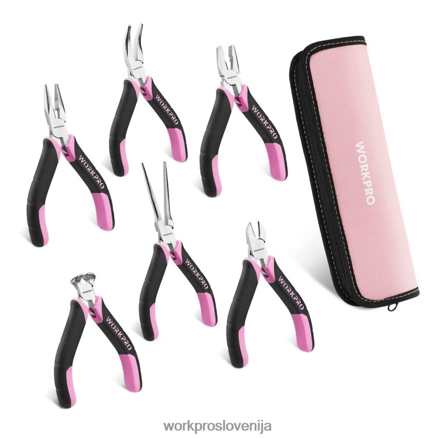 WORKPRO 6-delni set mini klešč z torbico 4V0B8465 orodje roza
