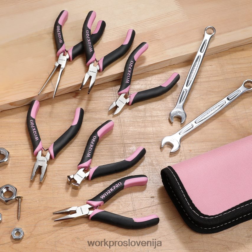 WORKPRO 6-delni set mini klešč z torbico 4V0B8465 orodje roza