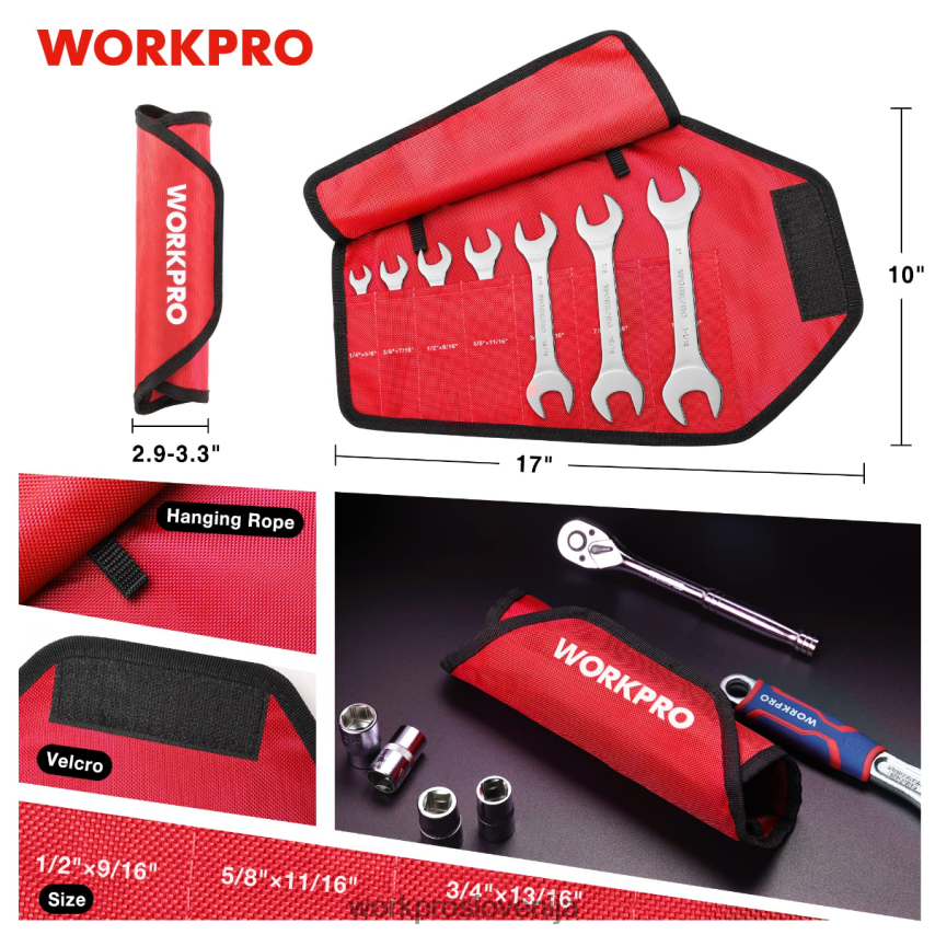 WORKPRO 7-delni metrični supertanek komplet viličastih ključev z zvito torbico za organizatorje 4V0B8496 orodje koristno