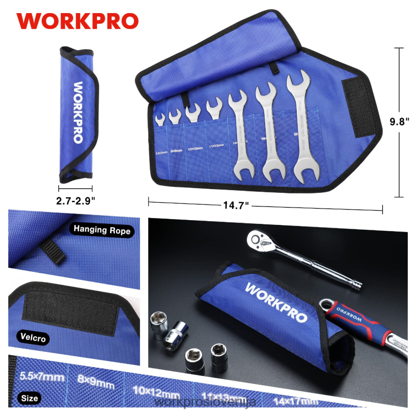 WORKPRO 7-delni metrični supertanek komplet viličastih ključev z zvito torbico za organizatorje 4V0B8496 orodje koristno