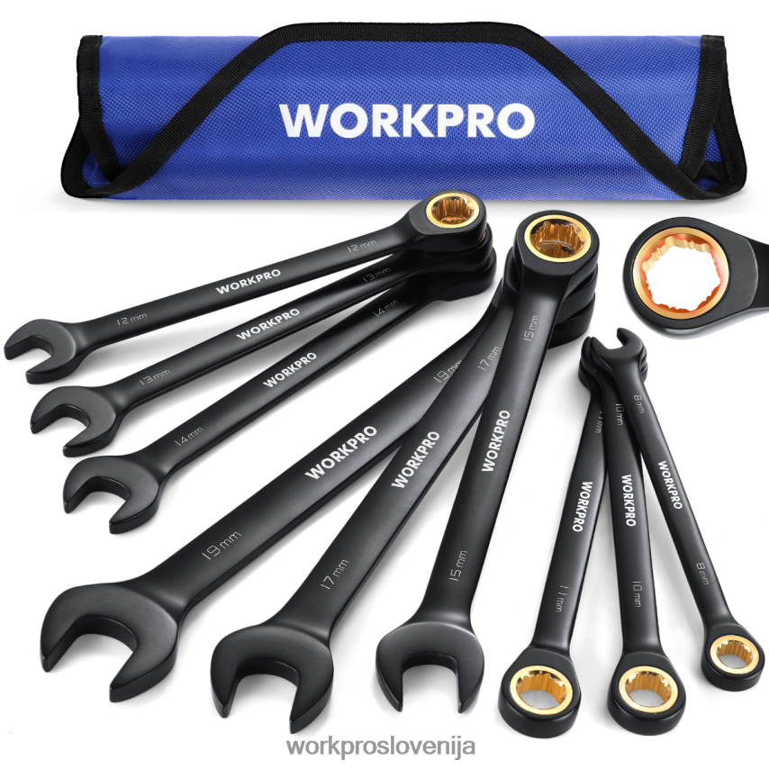 WORKPRO 9-delni komplet kombiniranih ključev proti zdrsu z ragljo 4V0B8488 orodje Črna