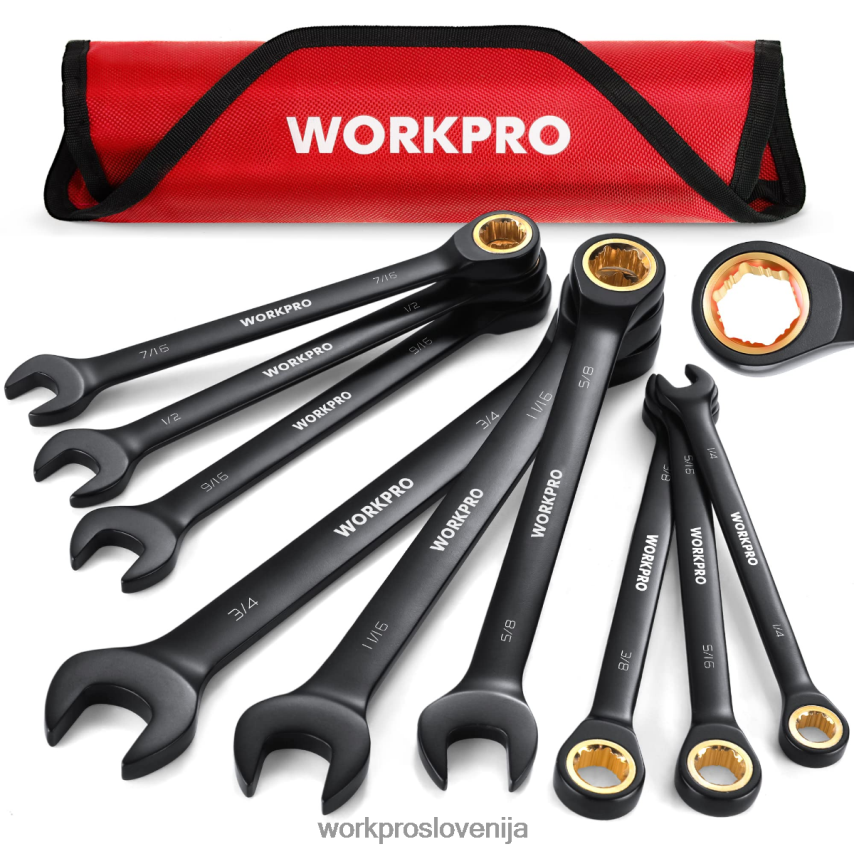 WORKPRO 9-delni komplet kombiniranih ključev proti zdrsu z ragljo 4V0B8488 orodje Črna