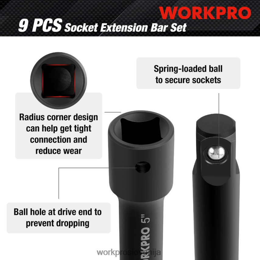 WORKPRO 9-delni komplet podaljškov udarne vijačnice 4V0B84141 orodje morden