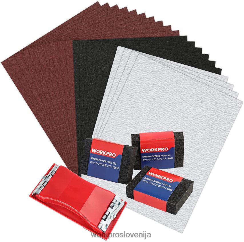 WORKPRO 24 paketov brusnega papirja granulacije 80-600 z držalom 4V0B84150 orodje koristno