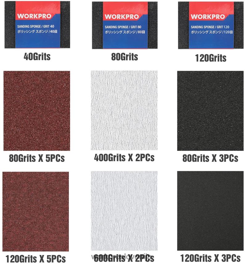 WORKPRO 24 paketov brusnega papirja granulacije 80-600 z držalom 4V0B84150 orodje koristno