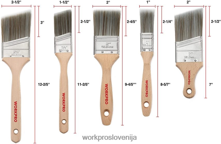 WORKPRO set čopičev, 5 kosov profesionalnih ploščatih in kotnih čopičev z lesenim ročajem 4V0B84151 orodje morden