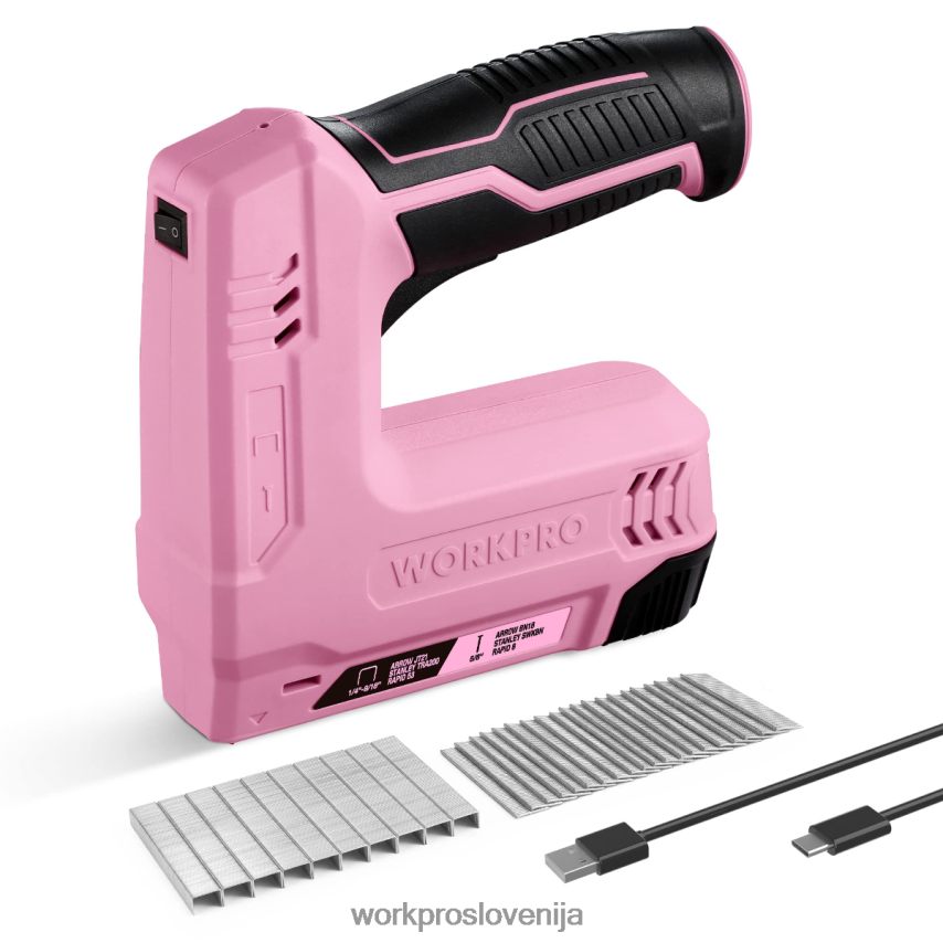 WORKPRO 3,6 V 2,0 ah baterijsko napajana električna brezžična 2-v-1 pištola za sponke in žeblje 4V0B84265 orodje roza/siva