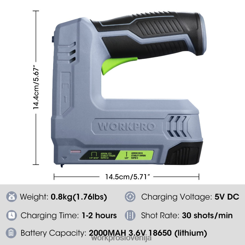 WORKPRO 3,6 V 2,0 ah baterijsko napajana električna brezžična 2-v-1 pištola za sponke in žeblje 4V0B84265 orodje roza/siva