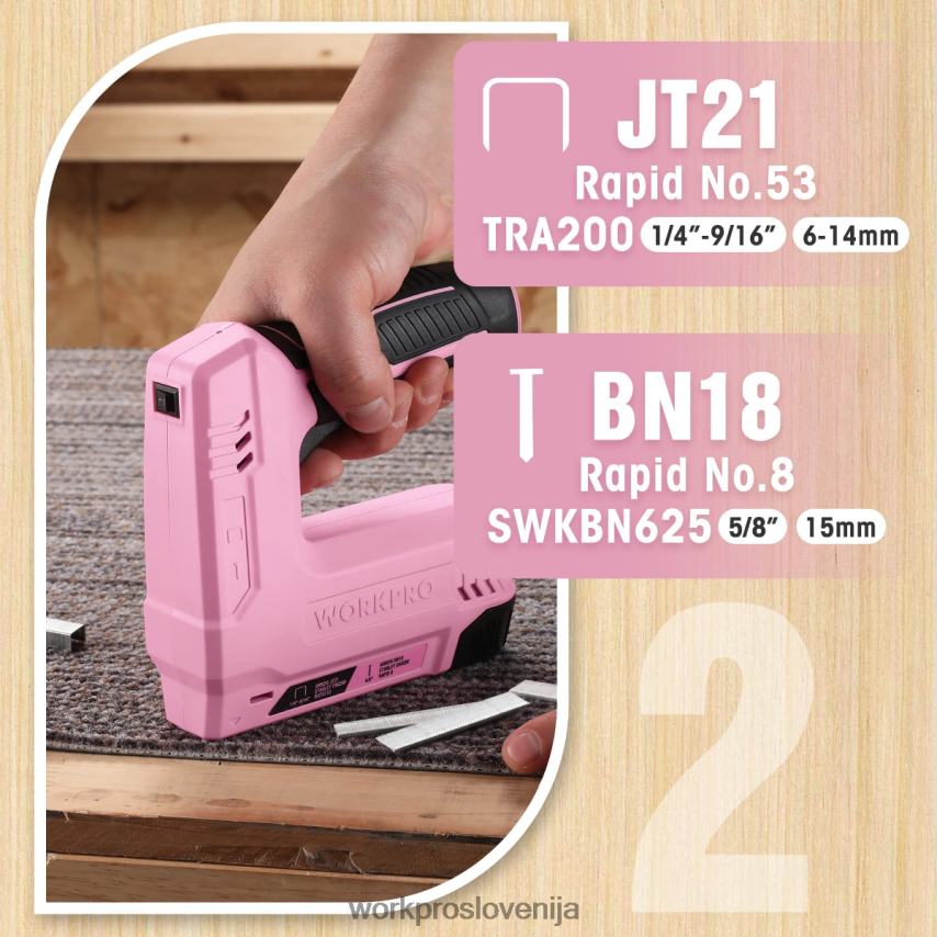 WORKPRO 3,6 V 2,0 ah baterijsko napajana električna brezžična 2-v-1 pištola za sponke in žeblje 4V0B84265 orodje roza/siva