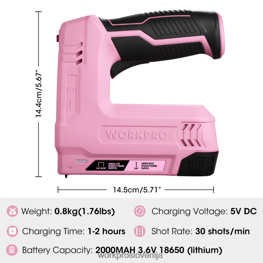 WORKPRO 3,6 V 2,0 ah baterijsko napajana električna brezžična 2-v-1 pištola za sponke in žeblje 4V0B84265 orodje roza/siva