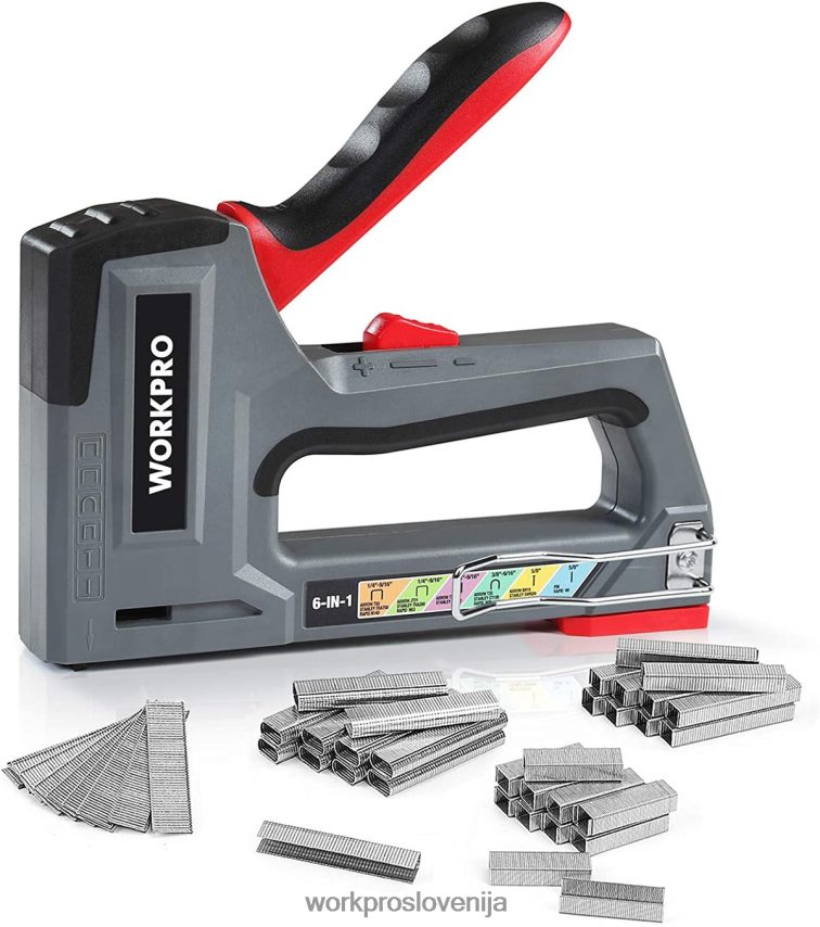 WORKPRO 6-v-1 ročna pištola za žeblje Brad, spenjalnik za oblazinjenje 4V0B8459 orodje roza/siva