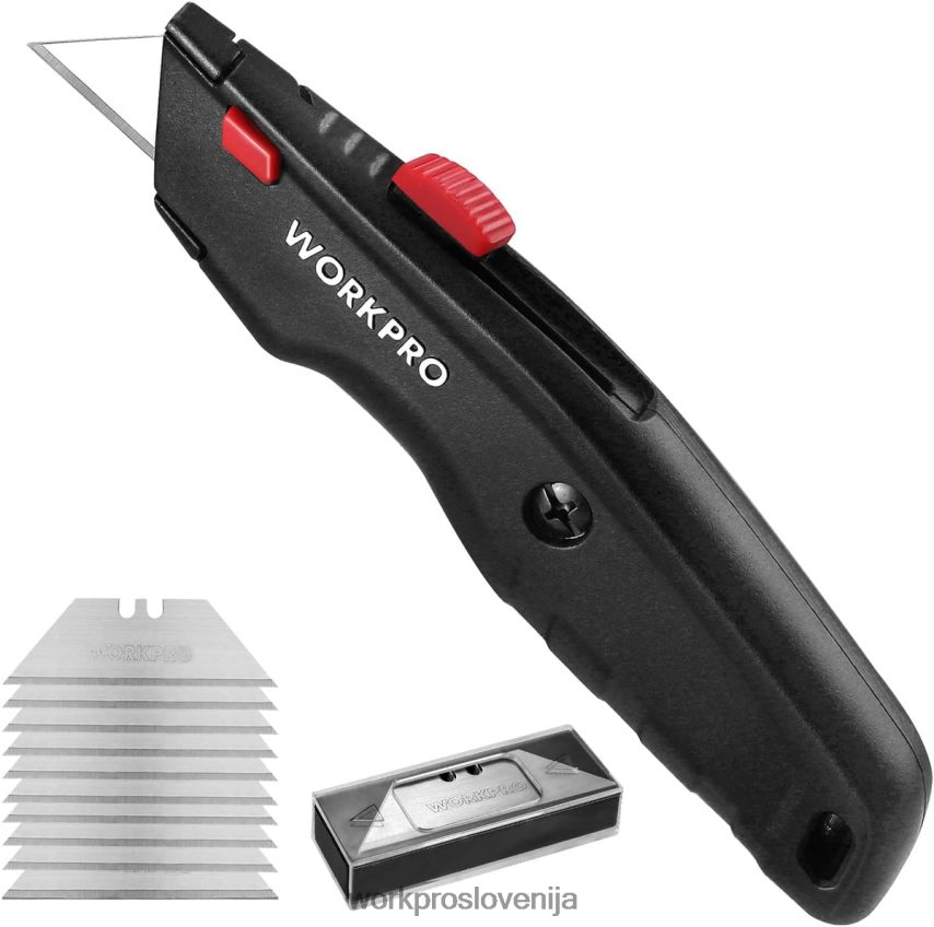 WORKPRO vrhunski uporabni nož, izvlečni popolnoma kovinski rezalnik za težke škatle, britvica s hitro menjavo rezila, z 10 dodatnimi rezili 4V0B8451 orodje črna/modra/rdeča