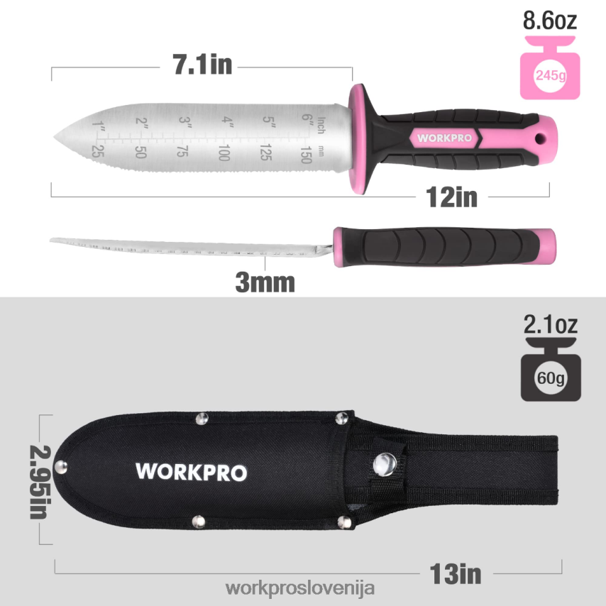 WORKPRO vrtni nož z oxford nožnico, rezilo iz nerjavečega jekla z rezalnim robom 4V0B84283 orodje zelena/roza