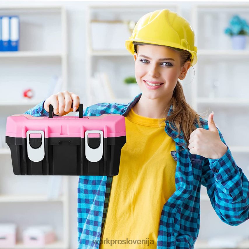 WORKPRO 16-palčna škatla za orodje, plastična škatla za orodje s kovinskim zapahom in odstranljivim pladnjem 4V0B8423 shranjevanje roza