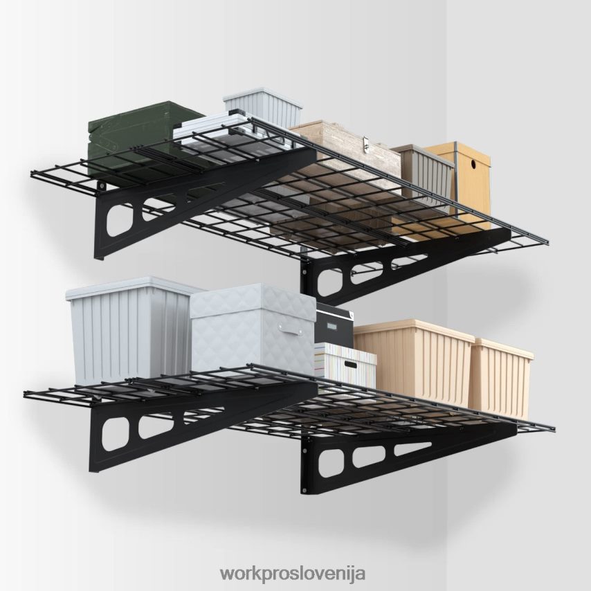 WORKPRO 2 paketa 2x4ft težkih garažnih stenskih polic, nosilnost 400 lbs (skupaj) 4V0B8414 shranjevanje Črna
