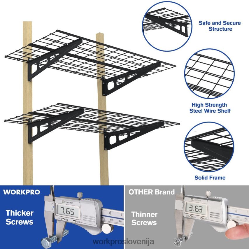 WORKPRO 2 paketa 2x4ft težkih garažnih stenskih polic, nosilnost 400 lbs (skupaj) 4V0B8414 shranjevanje Črna