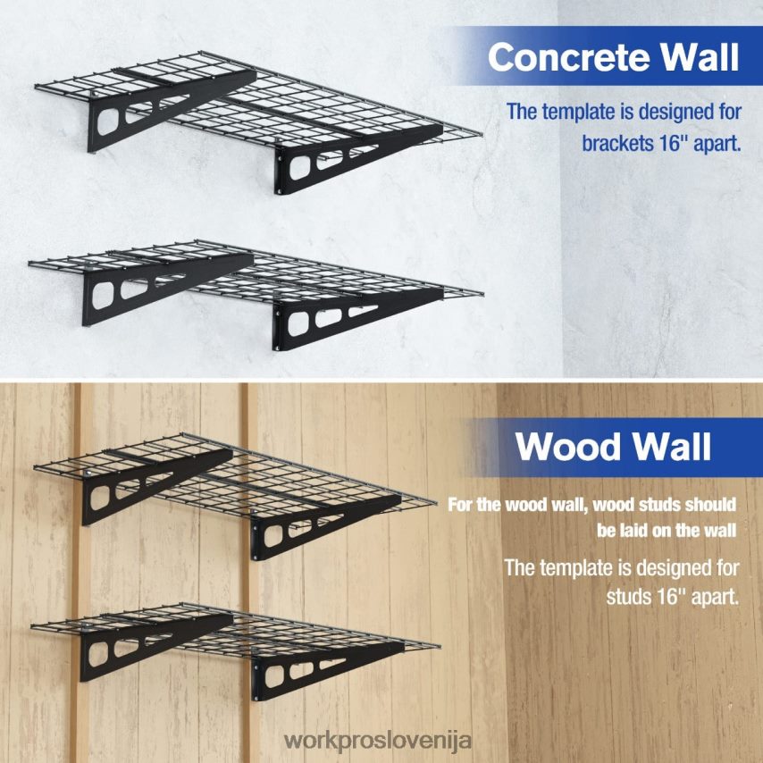 WORKPRO 2 paketa 2x4ft težkih garažnih stenskih polic, nosilnost 400 lbs (skupaj) 4V0B8414 shranjevanje Črna